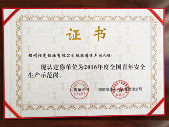 2016年度全國青年安全生產(chǎn)示範(fàn)崗