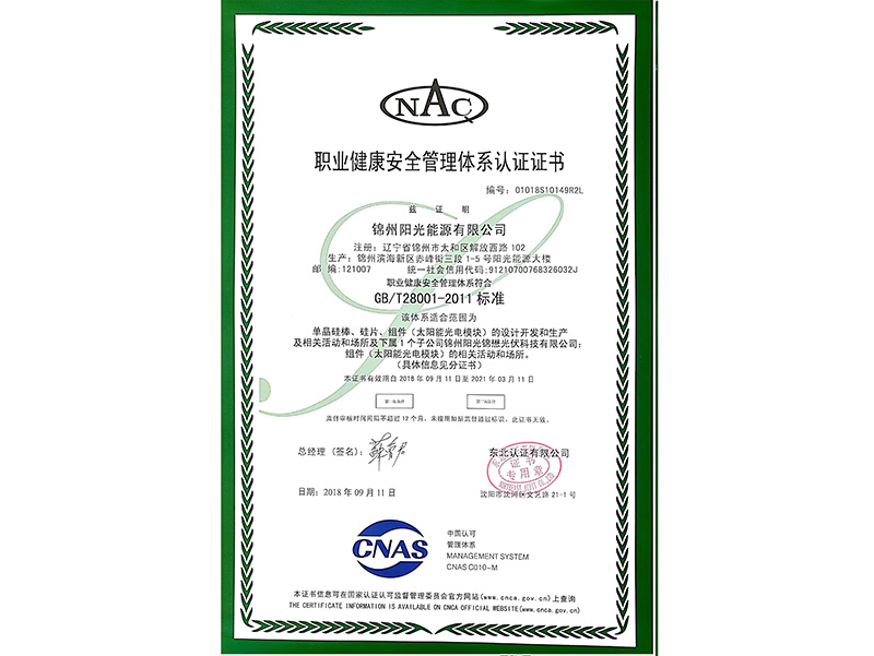 職業(yè)健康安全管理體系認(rèn)證證書(shū)（中文）