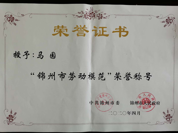 錦州陽(yáng)光能源有限公司國(guó)內(nèi)銷(xiāo)售部總監(jiān)馬園獲錦州市勞動(dòng)模范